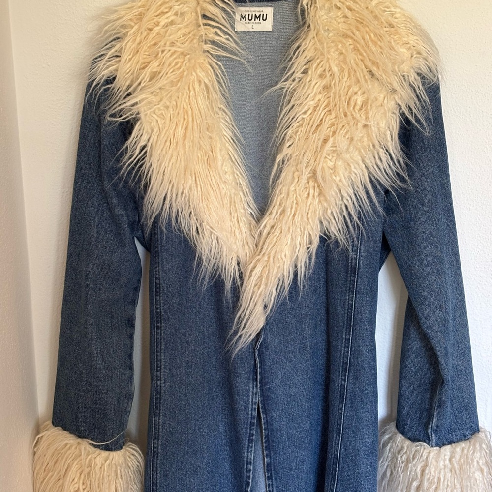 Show Me Your MuMu Denim Jacket with Cream Faux Fur
